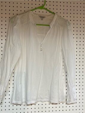 Lucky Brand S/P White on White Embroidery Long-Sleeve Henley
